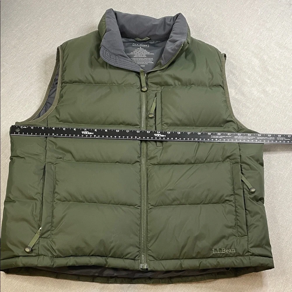 L.L. Bean Men's Goose Down Vest Large Olive Army Green Rugged Puffer Warm